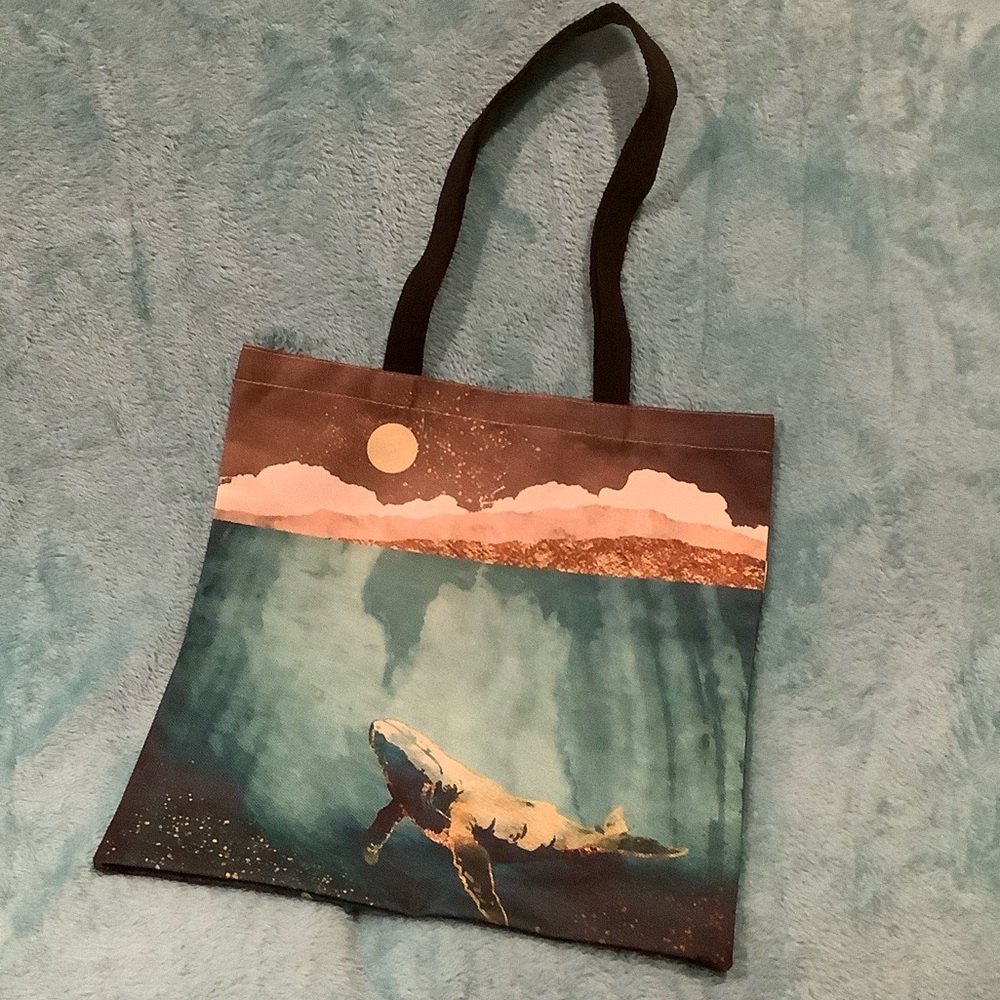 Ocean Whale Themed Canvas Tote Bag NWT 16 x 15.5”